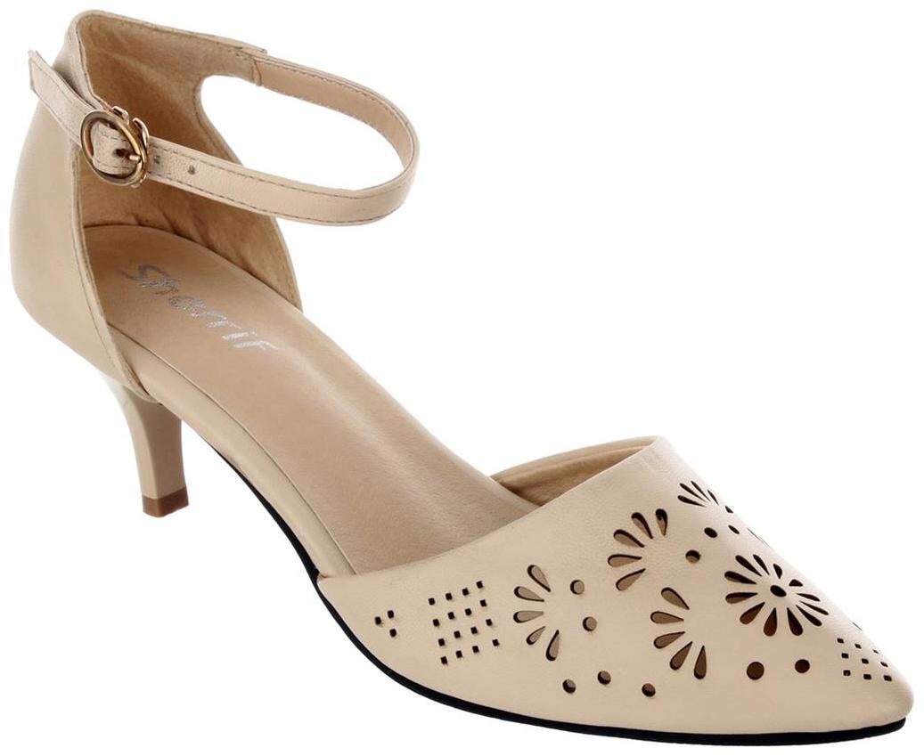 

Women Sherrif Shoes Cream Kitten Heels