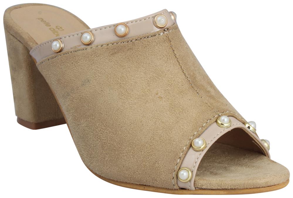 

pelle albero Womens beige block heel sliper