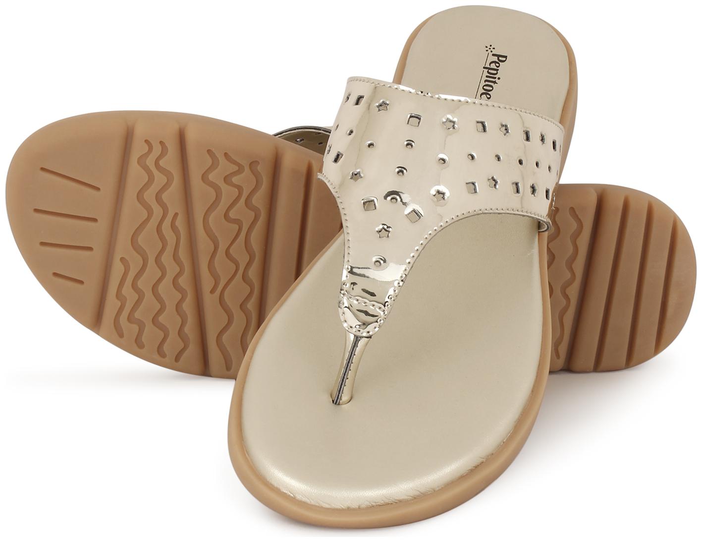 

Pepitoes Women Gold T-Strap Flats
