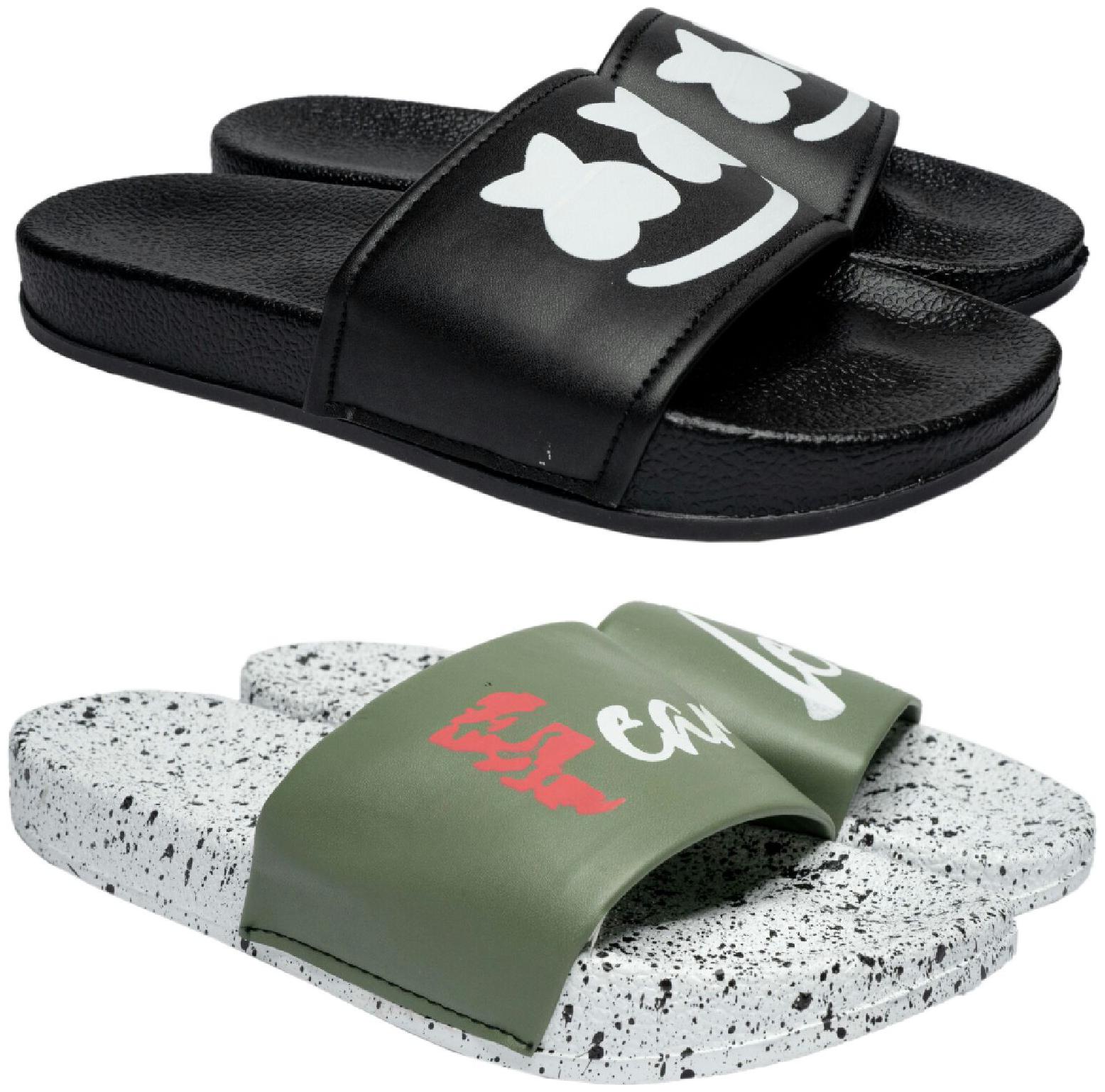 

PERY-PAO Men Black White Sliders - 2 Pair