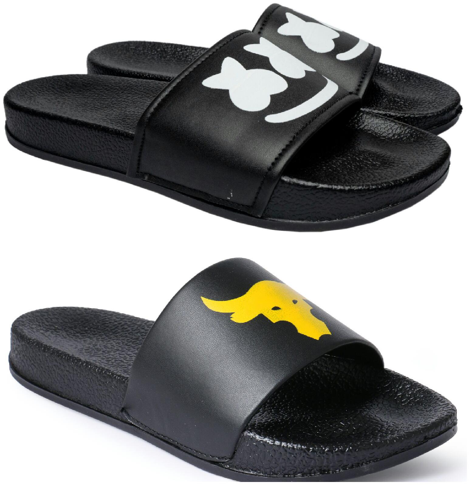 

PERY-PAO Men Black Sliders - 2 Pair