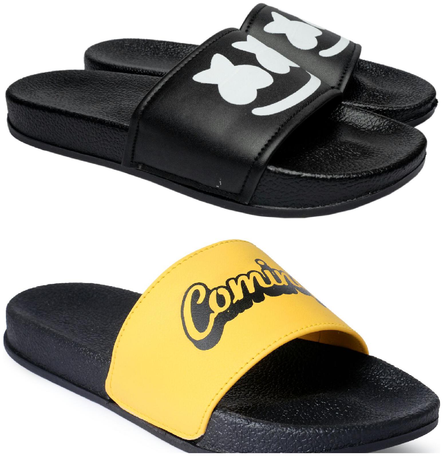 

PERY-PAO Men Black Sliders - 2 Pair