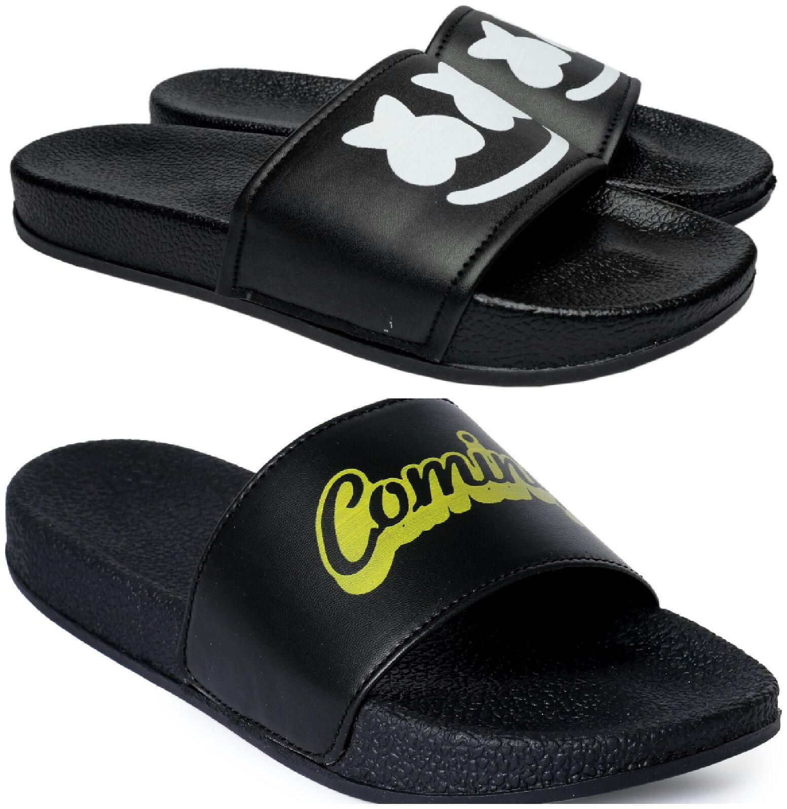 

PERY-PAO Men Black Sliders - 2 Pair