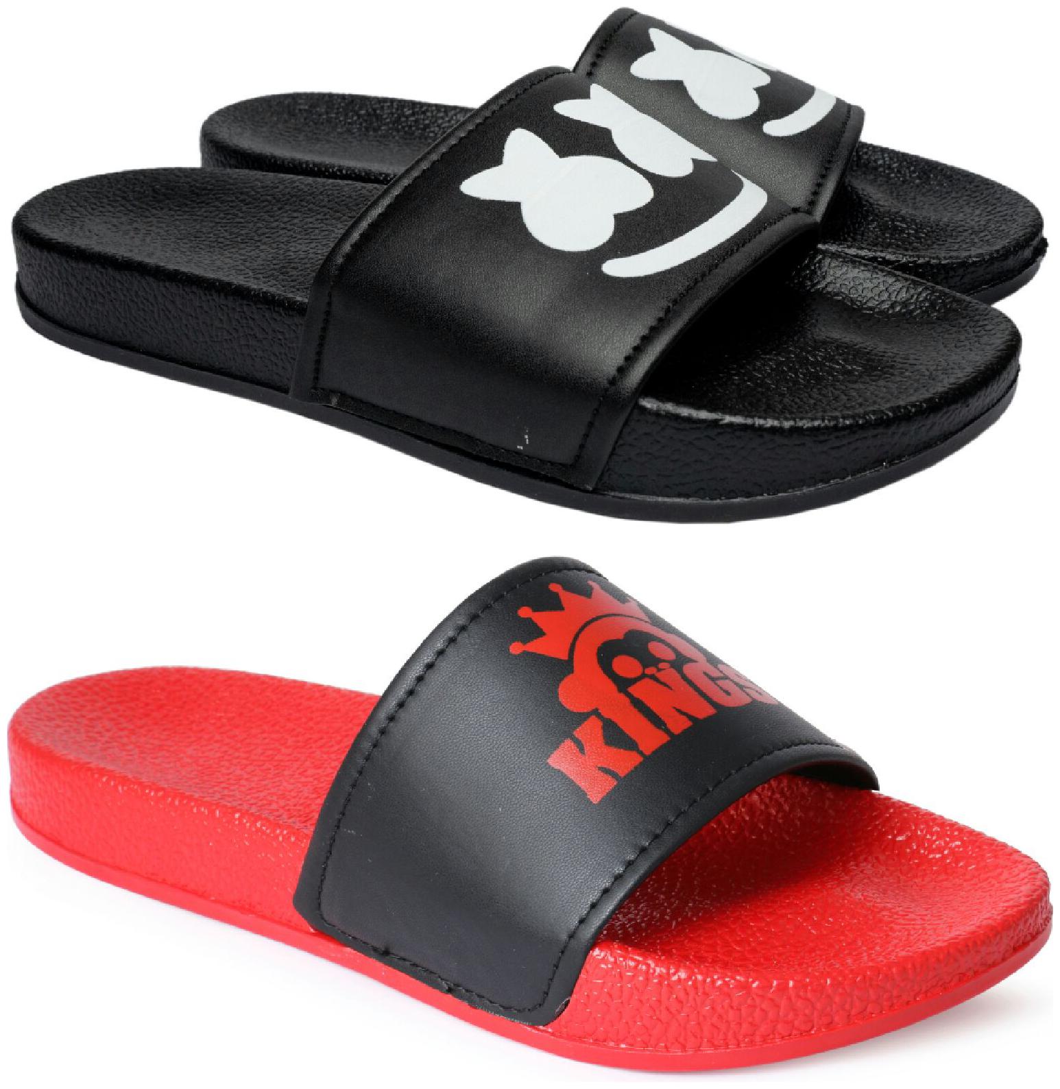 

PERY-PAO Men Black Red Sliders - 2 Pair