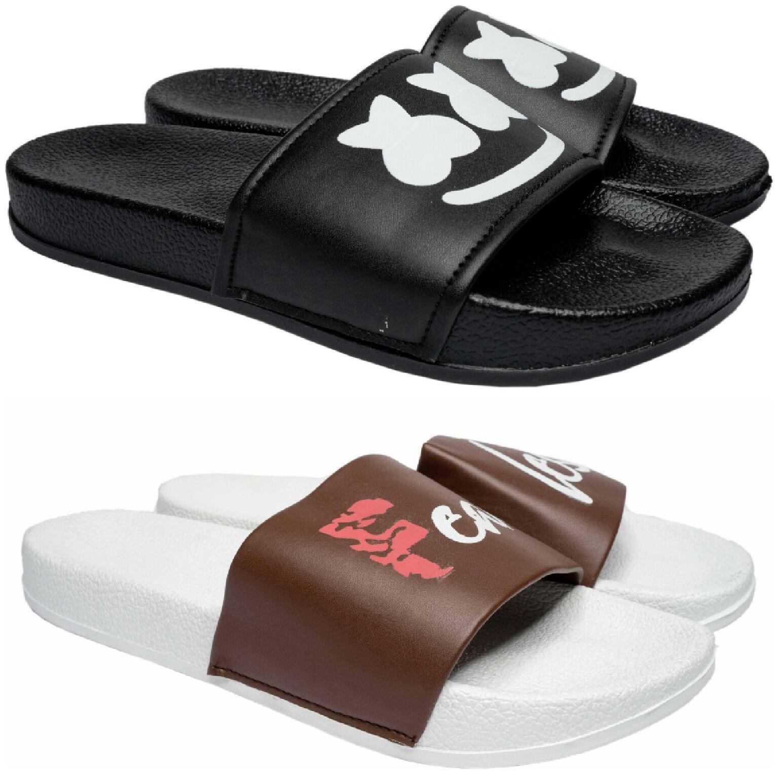 

PERY-PAO Men Black White Sliders - 2 Pair