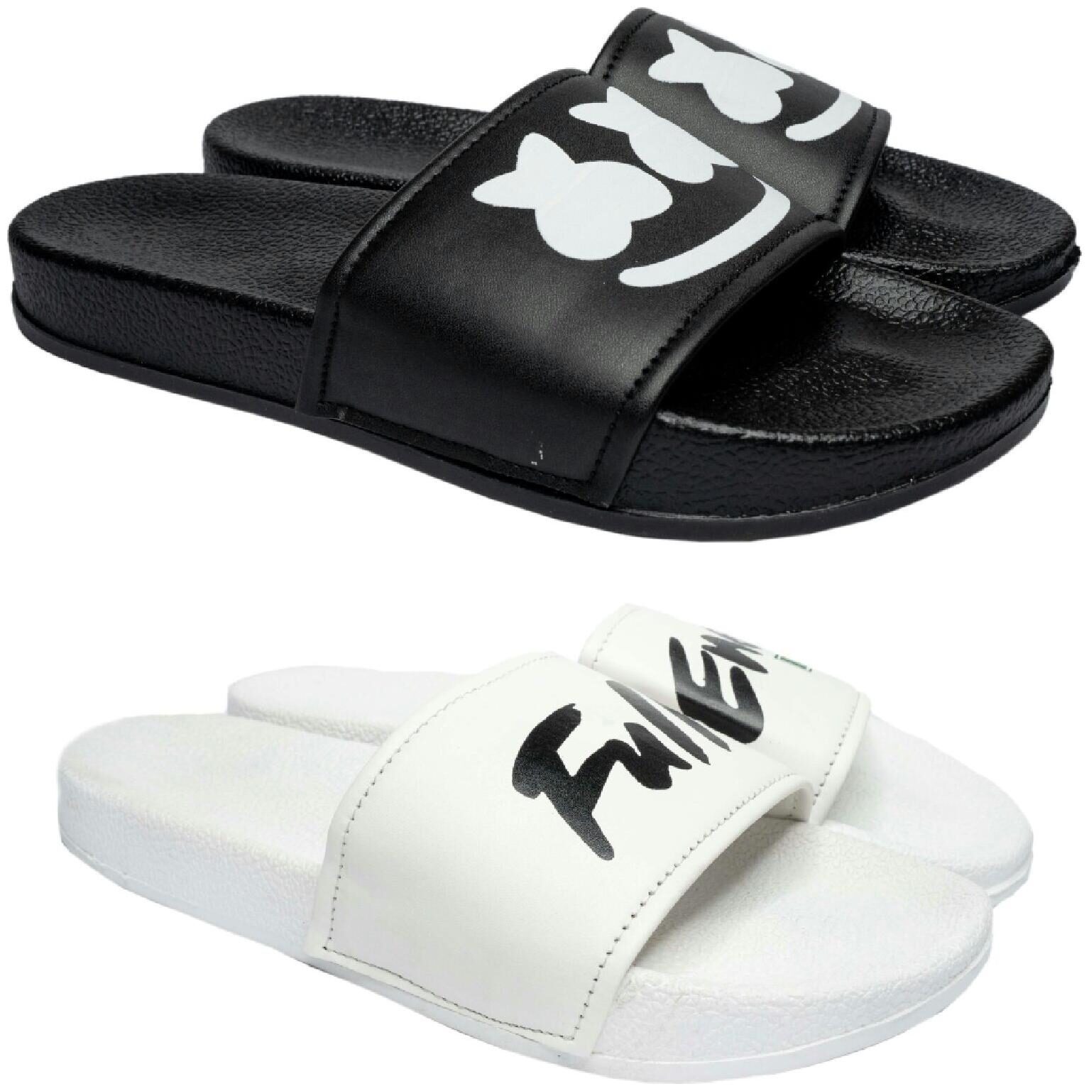 

PERY-PAO Men Black White Sliders - 2 Pair