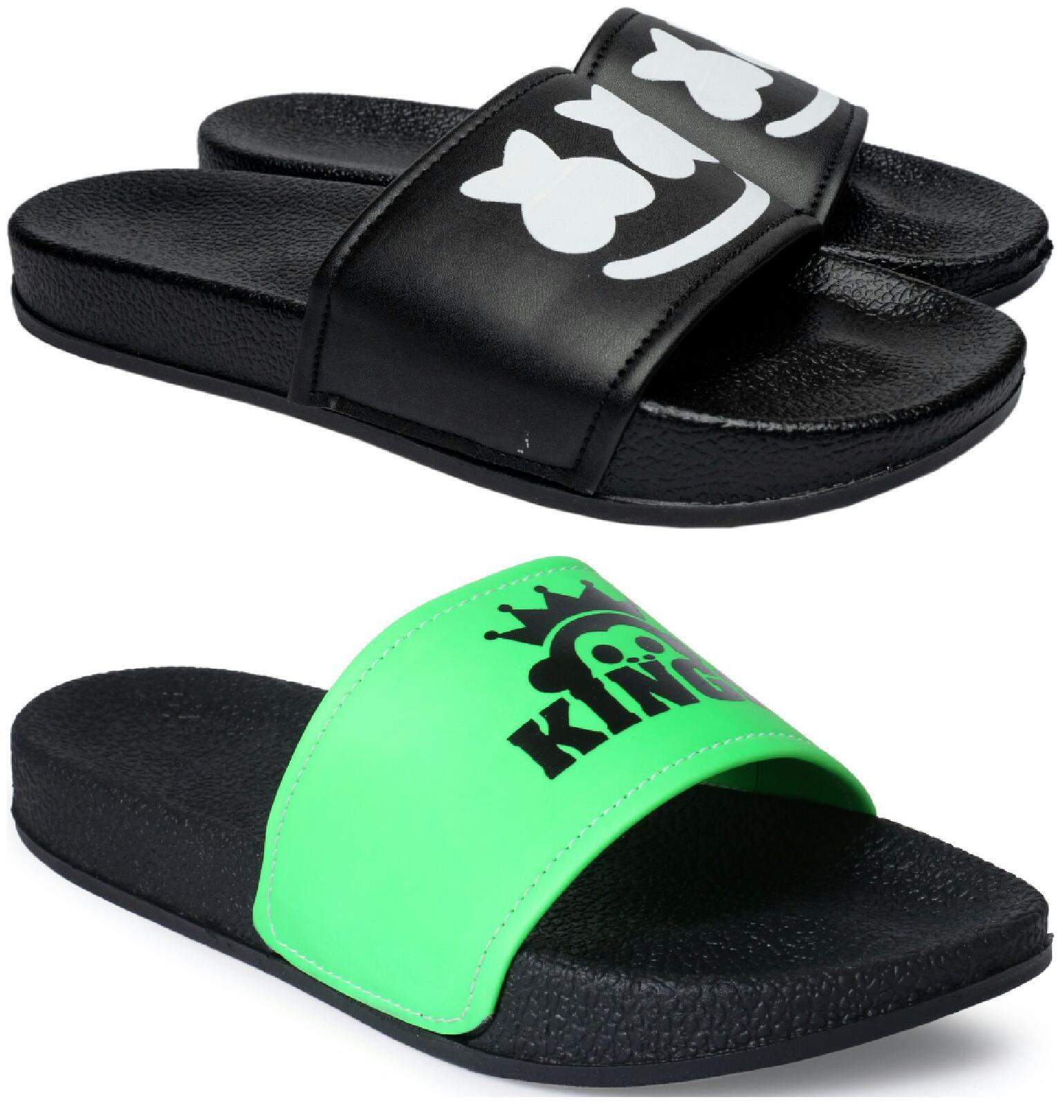 

PERY-PAO Men Black Sliders - 2 Pair