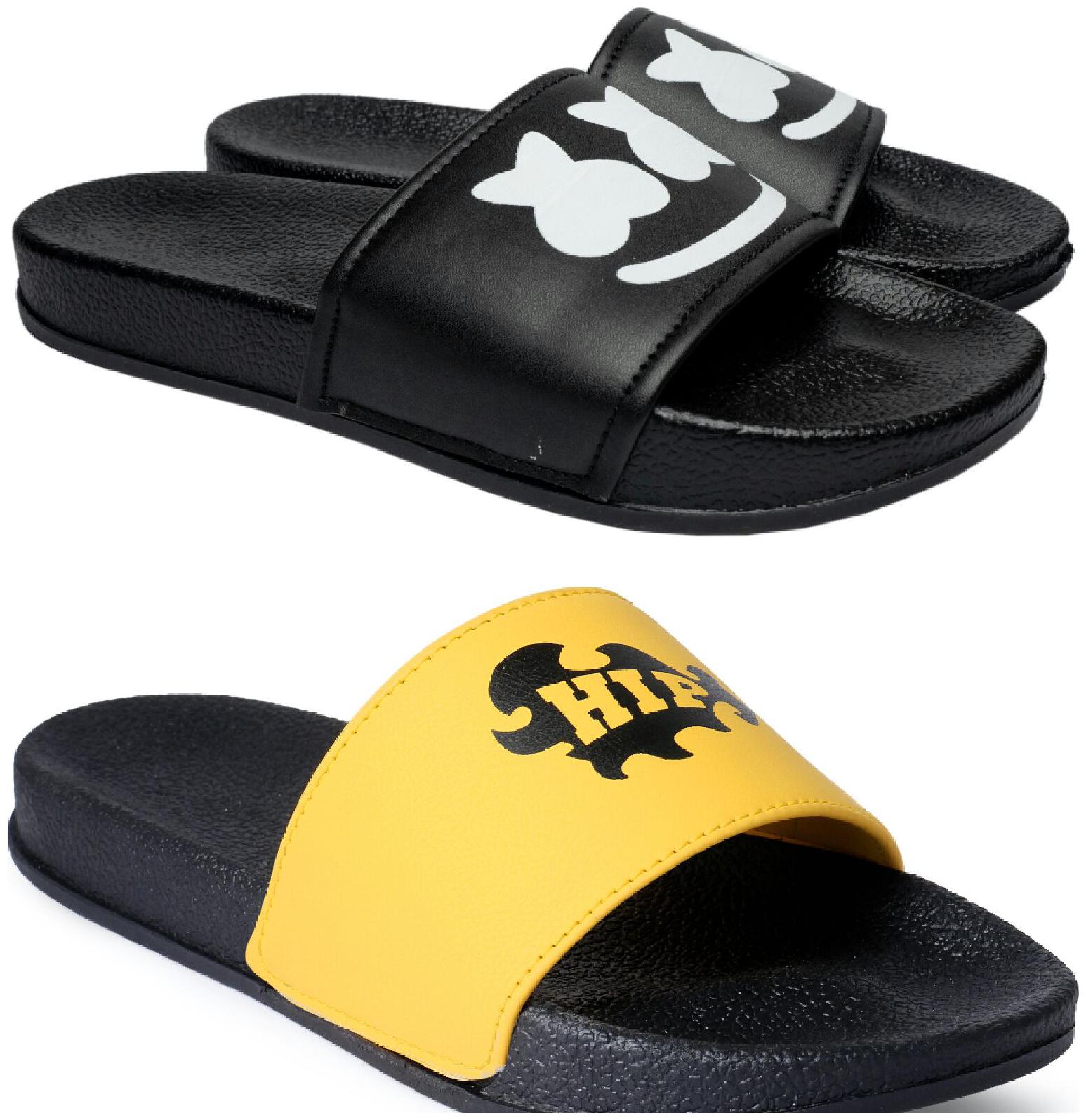 

PERY-PAO Men Black Sliders - 2 Pair