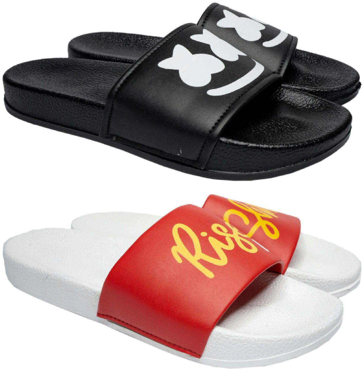 

PERY-PAO Men Black White Sliders - 2 Pair