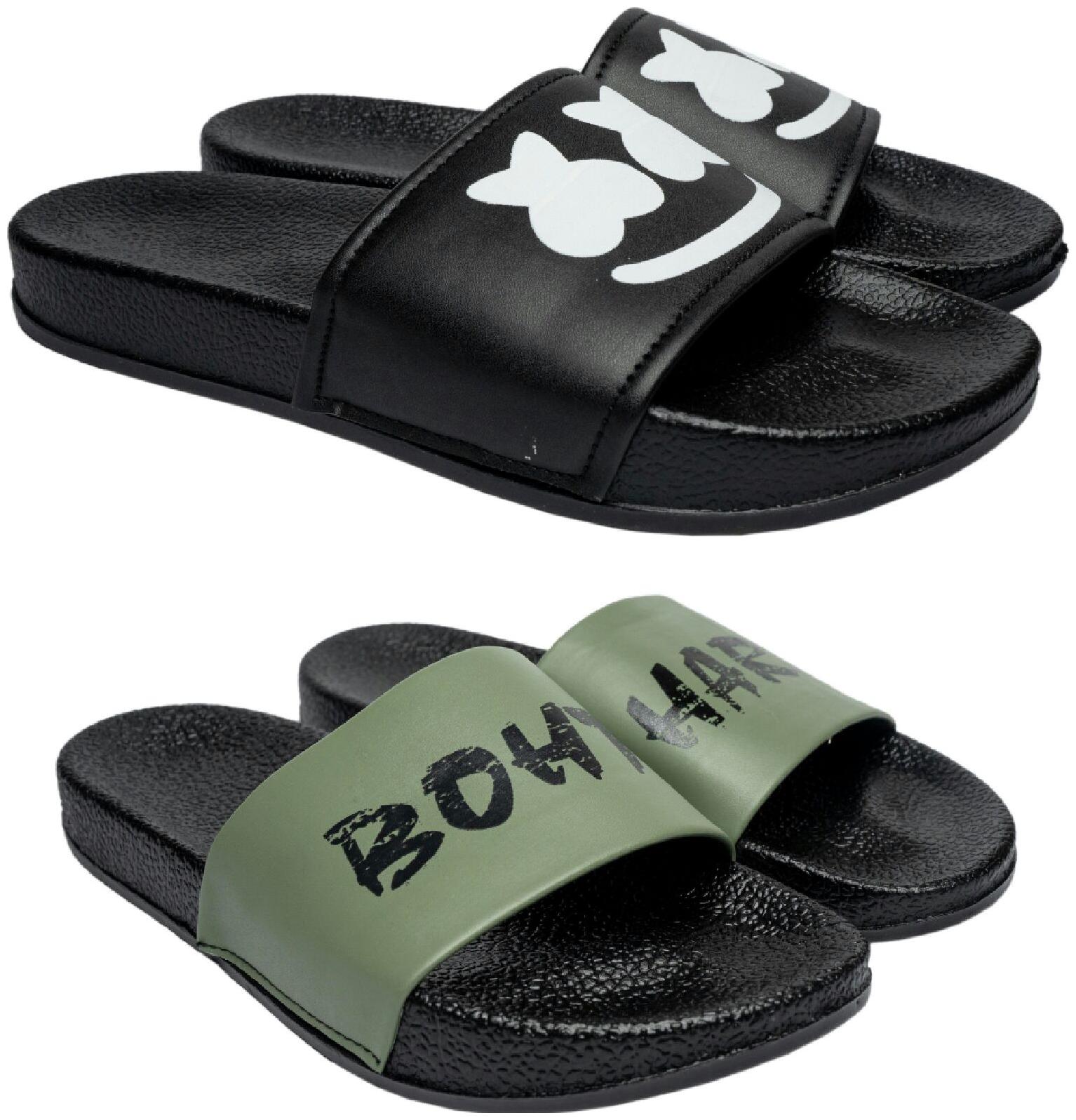 

PERY-PAO Men Black Sliders - 2 Pair