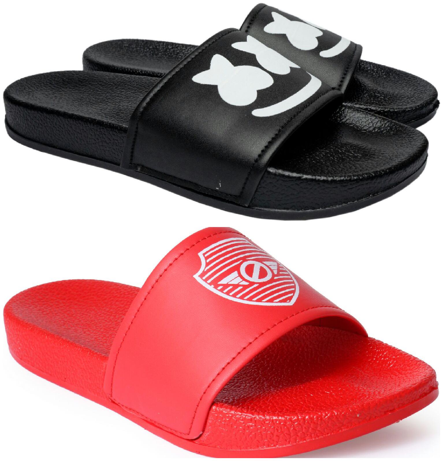 

PERY-PAO Men Black Red Sliders - 2 Pair