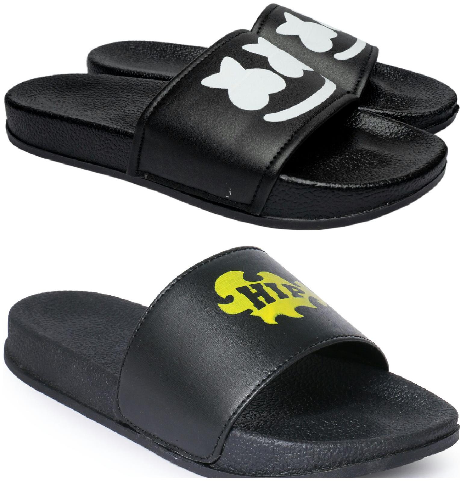 

PERY-PAO Men Black Sliders - 2 Pair