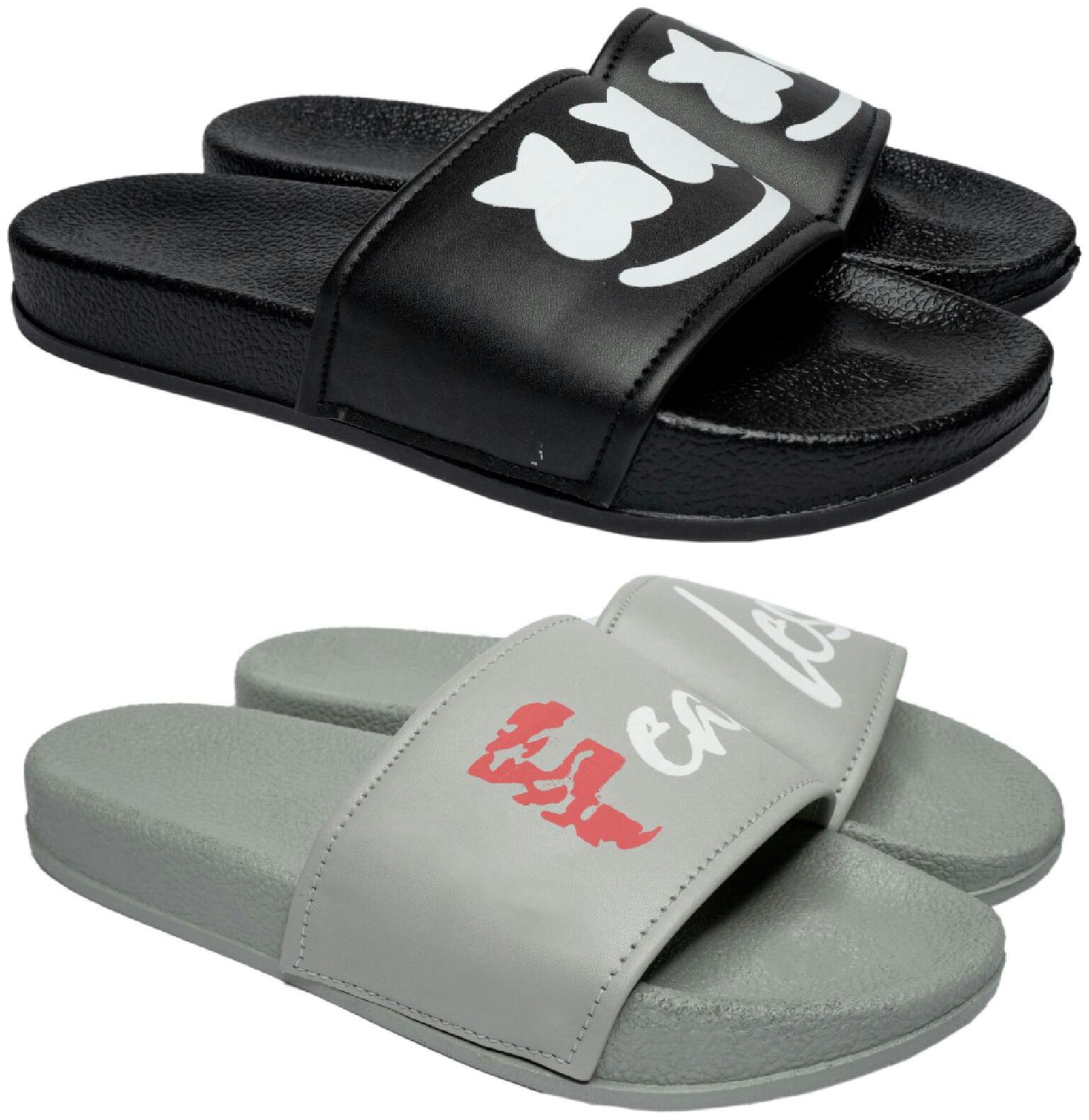

PERY-PAO Men Black Grey Sliders - 2 Pair