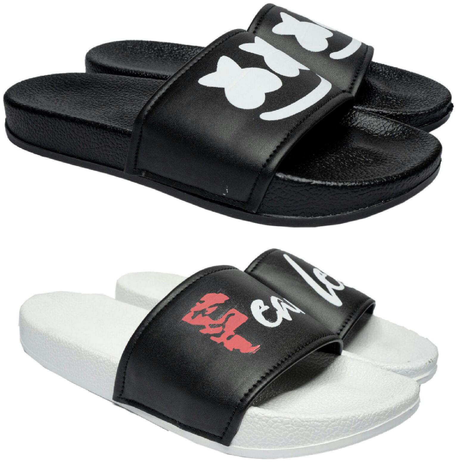 

PERY-PAO Men Black White Sliders - 2 Pair