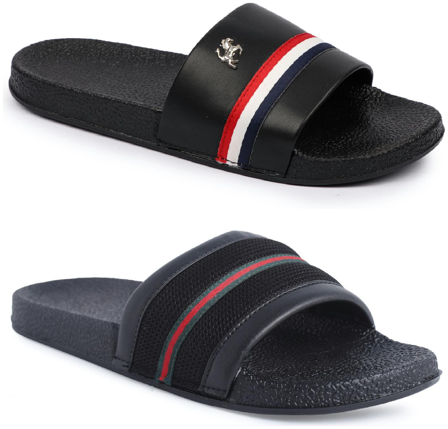 

PERY-PAO Men Black Sliders - 2 Pair