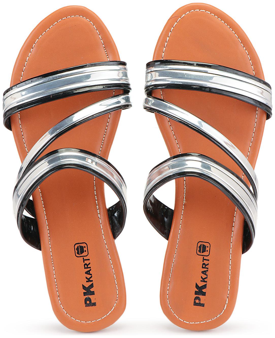 

PKKART Women Black Silver Open Toe Flats