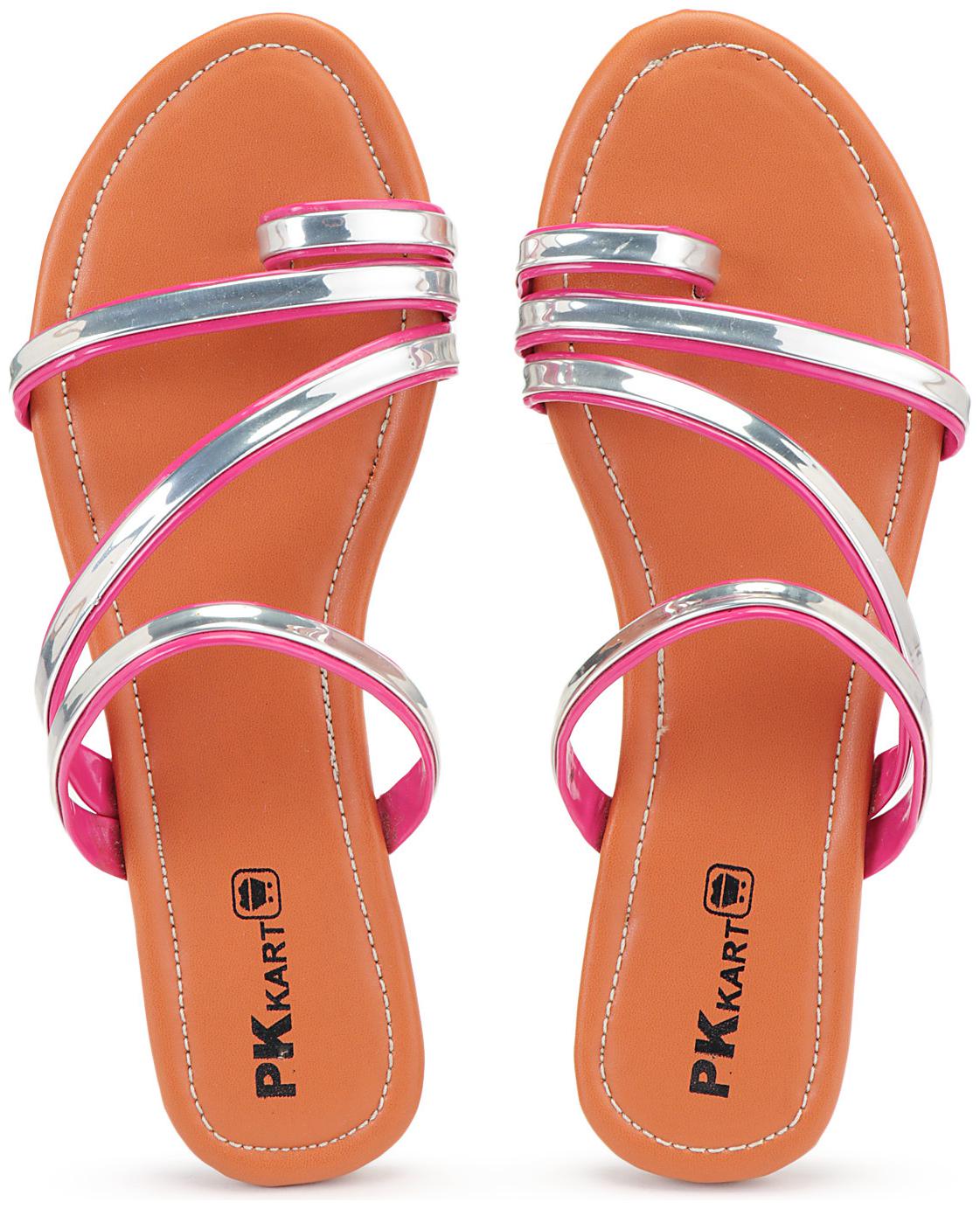 

PKKART Women Silver Pink One Toe Flats