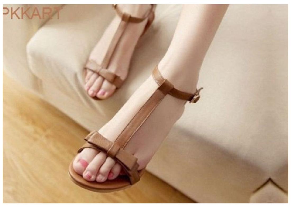 

PKKART Women Brown T-Strap Flats