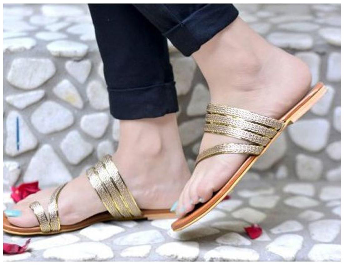 

PKKART Women Gold Open Toe Flats