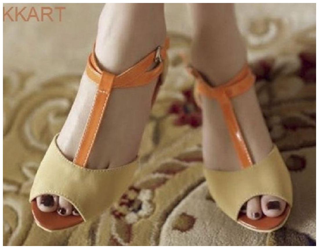 

PKKART Women Beige T-Strap Flats