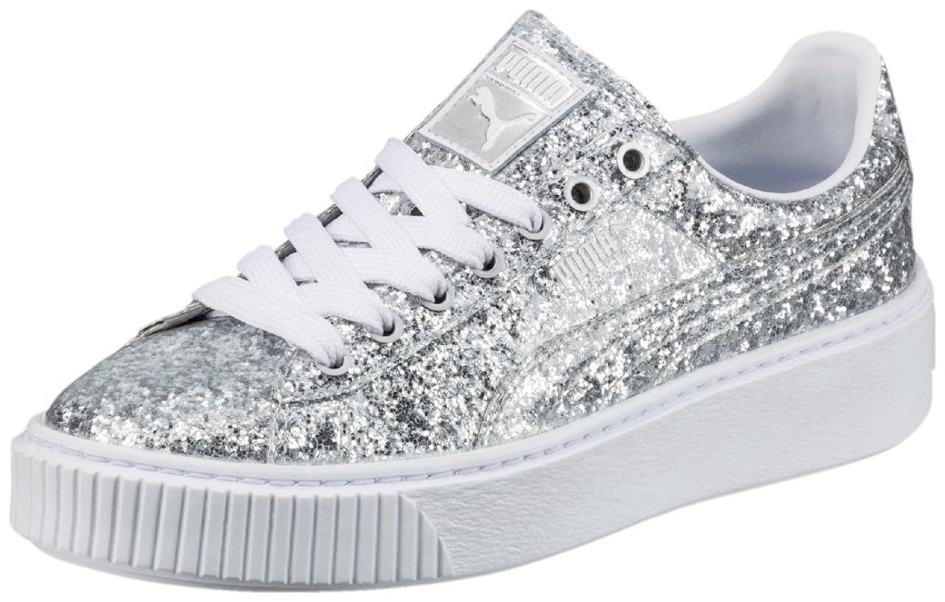 

Puma Women Basket PlatformGlitter Wn s Training Gym Shoes ( Silver )