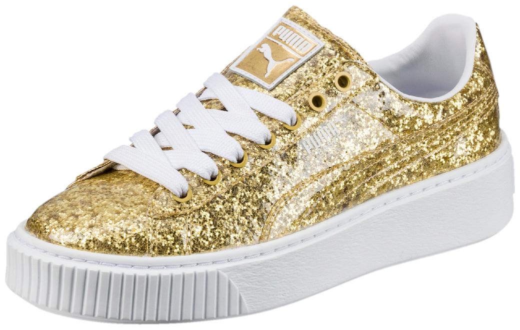 

Puma Women Basket PlatformGlitter Wn s Training Gym Shoes ( Gold )