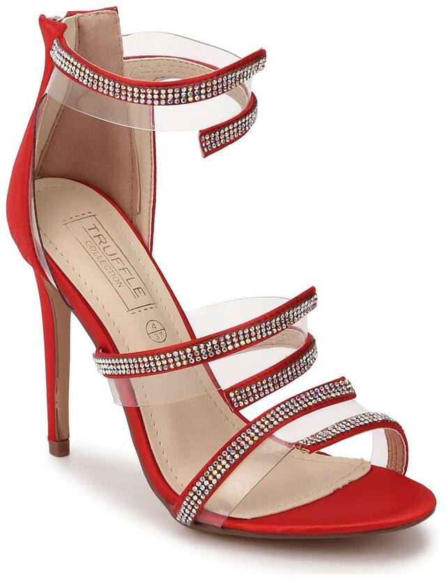 Truffle Collection Red Diamante Strapped Stilettos
