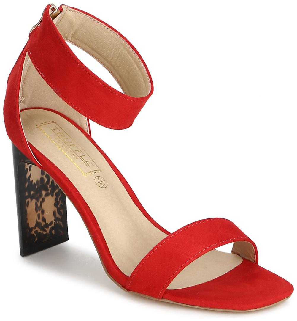 

Truffle Collection Red Micro Ankle Strap Slim Block Heel