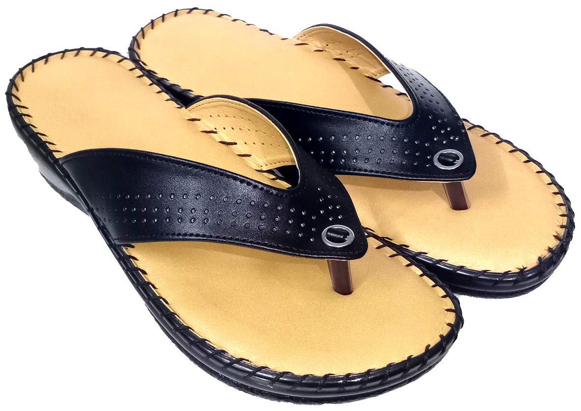 

Saanvishubh ComFort Doctor Sole Faux Leather PU Sole Slippers For Girls And Women - Black