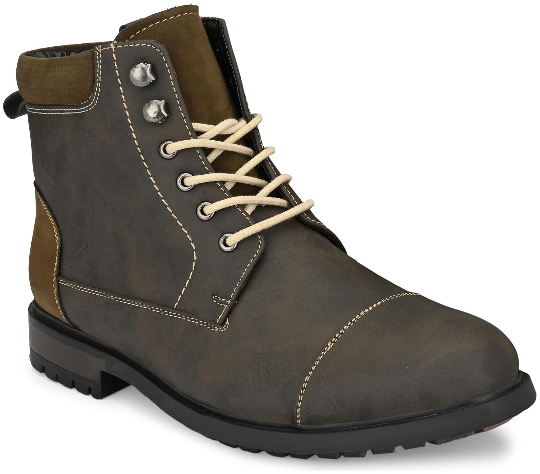 

San Frissco Men Travis Olive Boots Faux Leather Casual Shoes