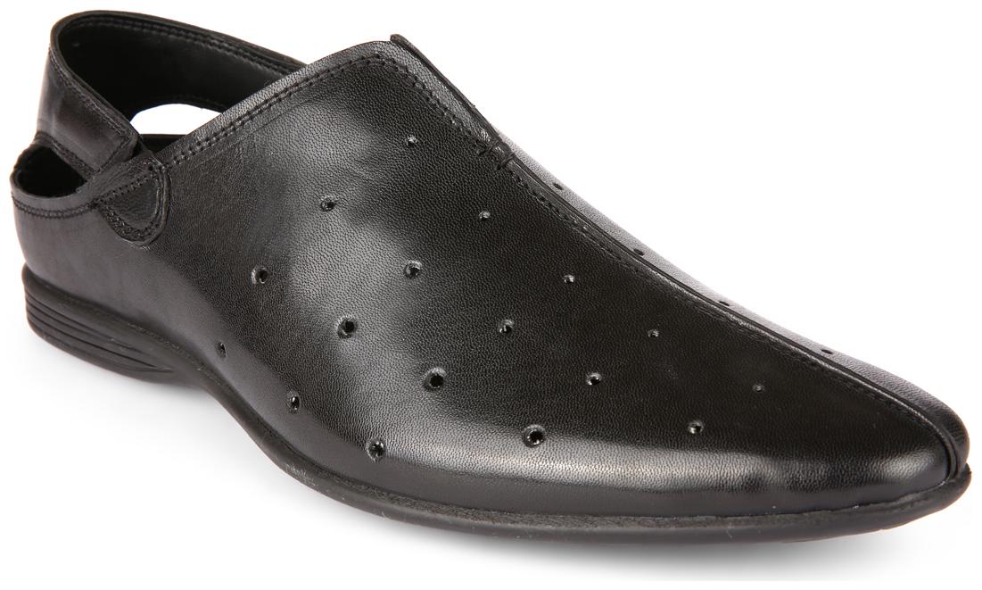 

San Frissco Men Genuine Leather Peshawri Black Mojaris