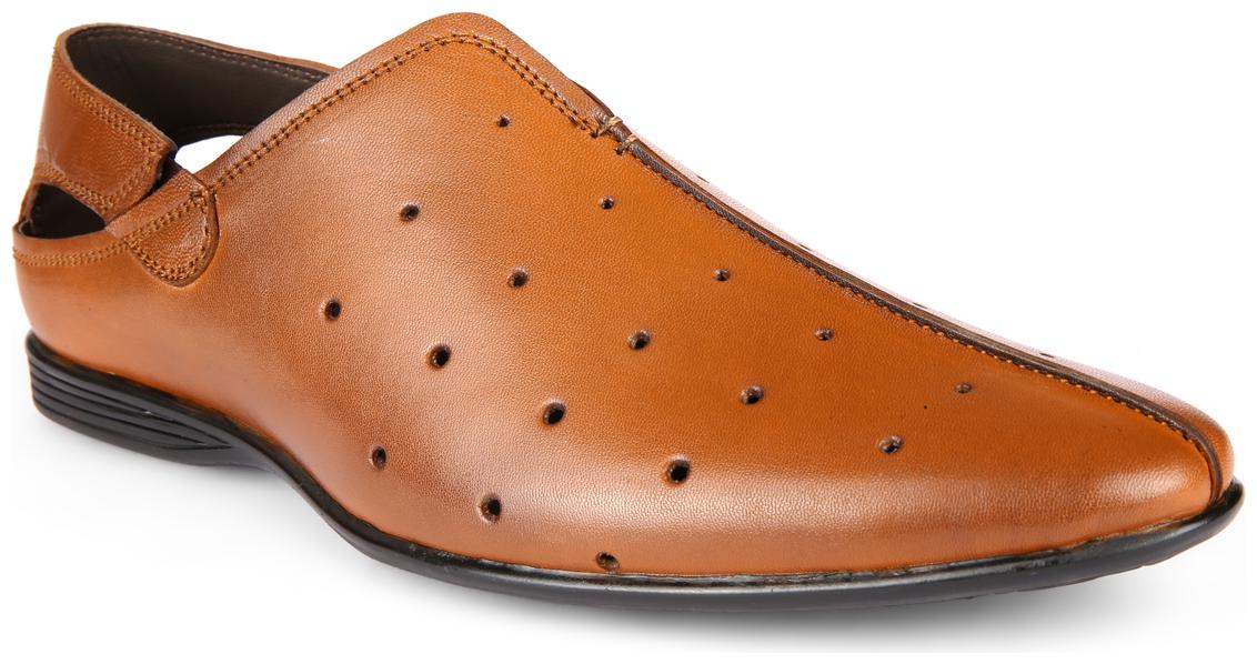 

San Frissco Men Genuine Leather Peshawri Tan Mojaris