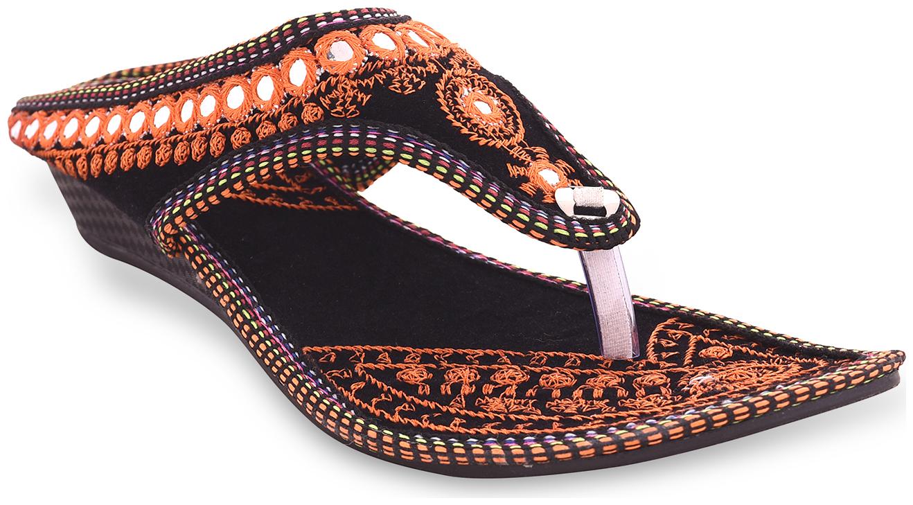 

Sayera Women s Velvet Embroidery Black Flat Slipper(SC 091 Pink-Toe-10)