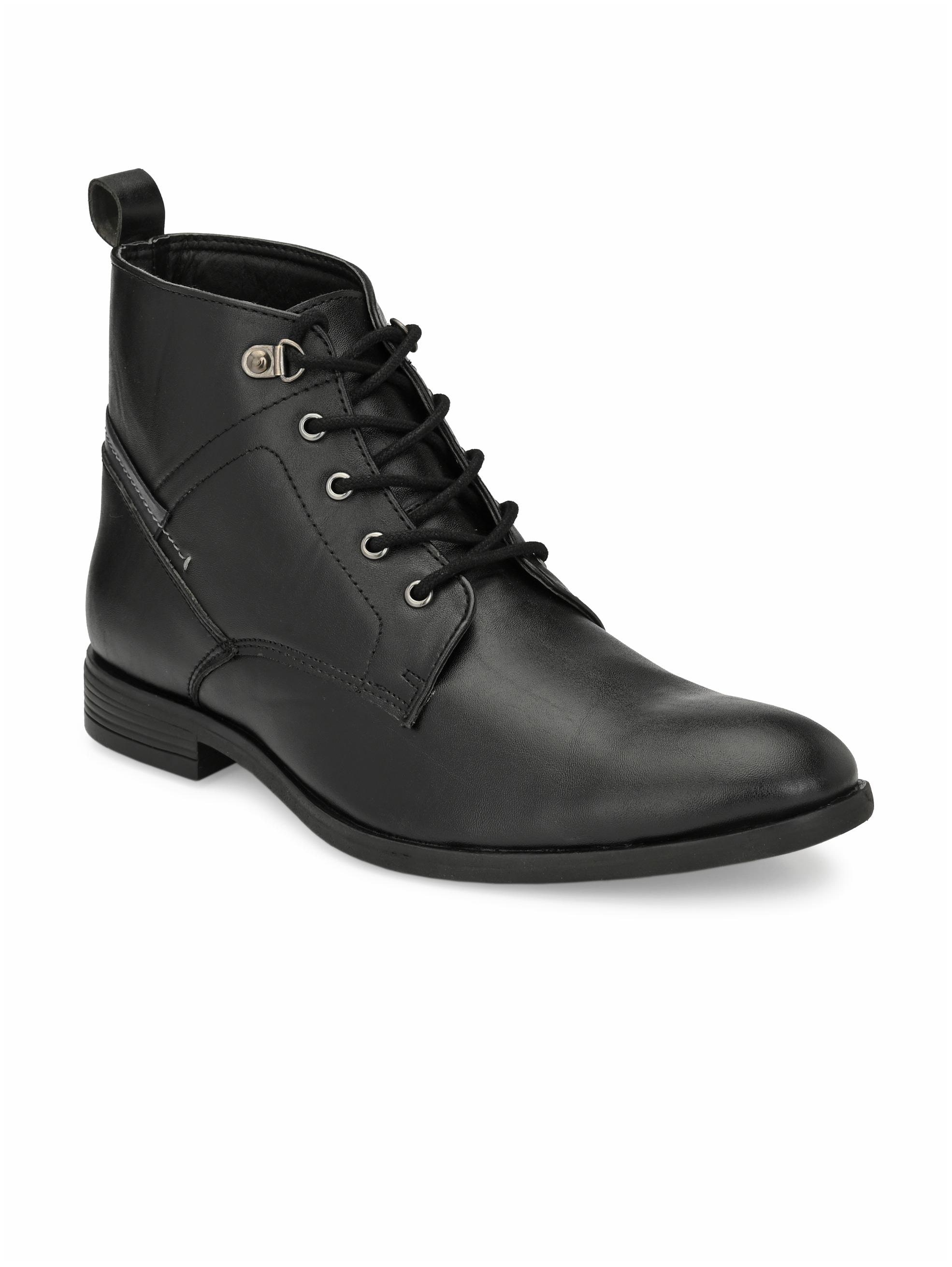 

Shences Men Black Outdoor Boots - SHENCES MEN S BLACK FAUX LEATHER CASUAL BOOTS - TRS9010BLACK
