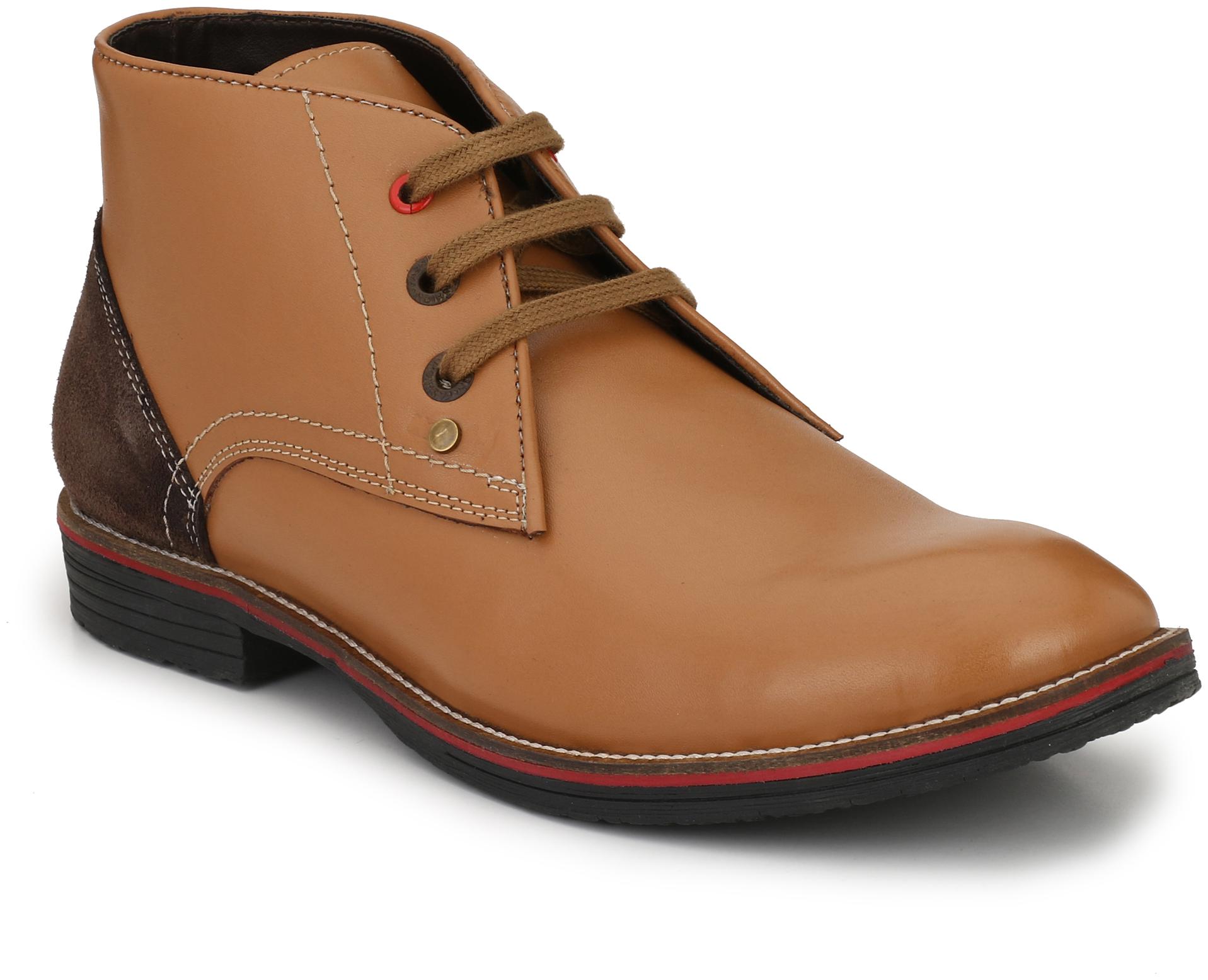 

SHENCES Men s Tan Genuine Leather Mid Ankle Casual Shoes