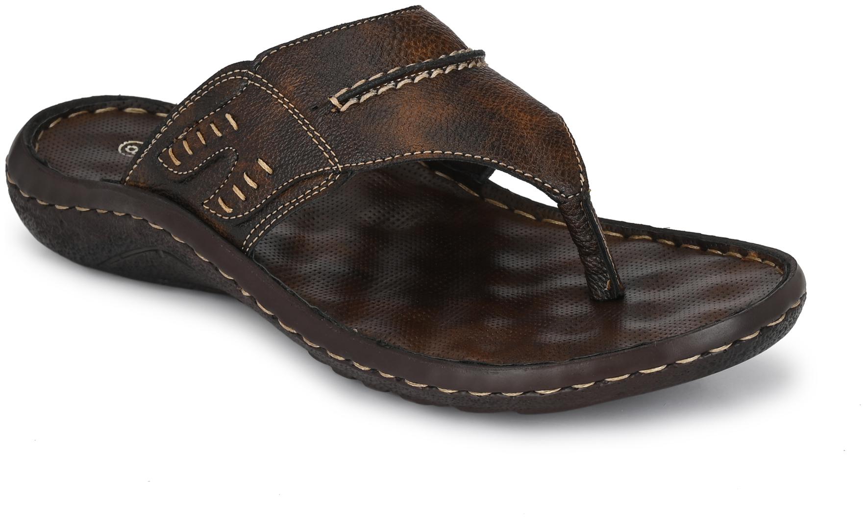 

Shences Men s Brown synthetic leather Casual slip on slippers