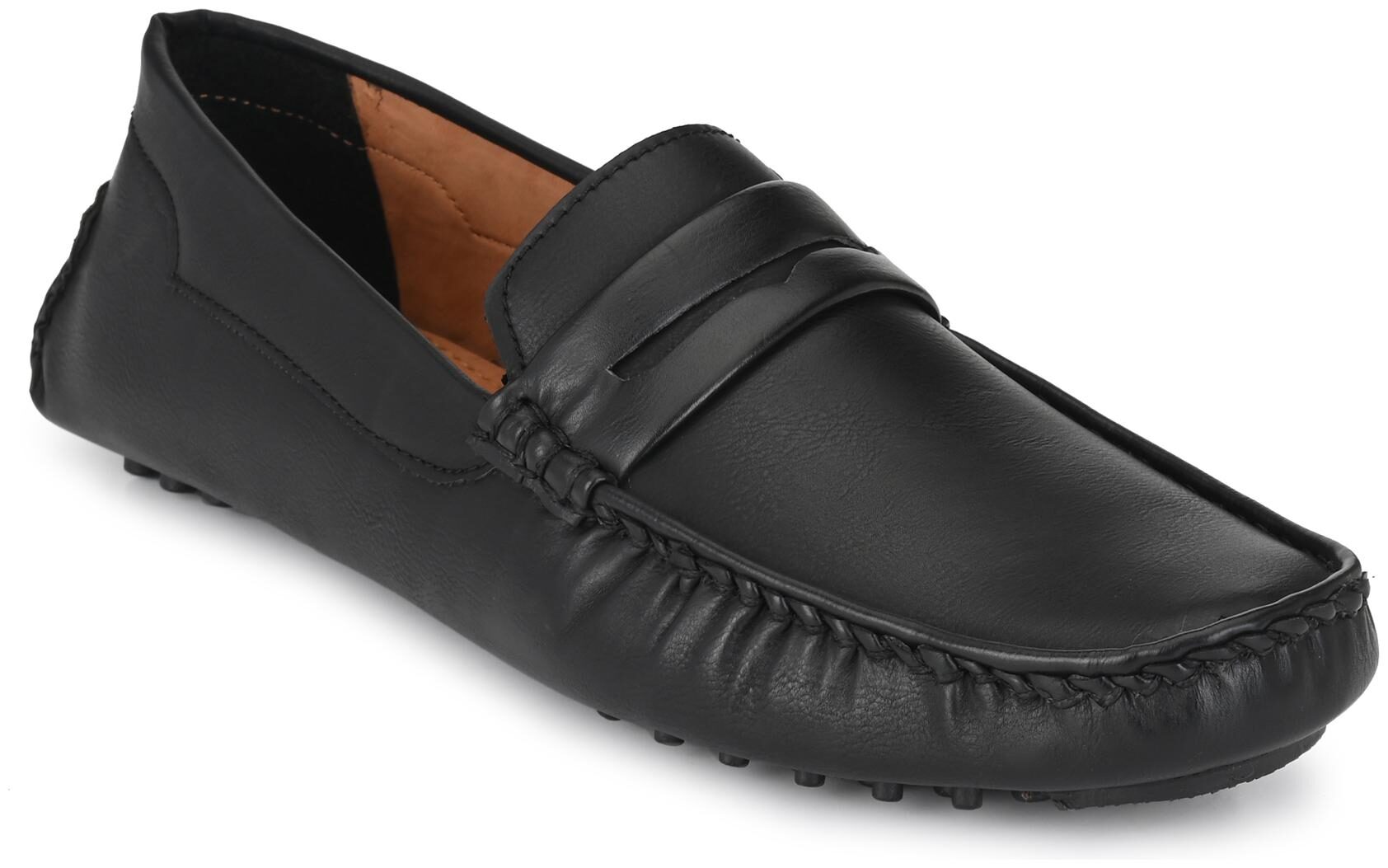 

Shences Men Black Loafers - SHENCES MEN S BROWN SYNTHETIC LEATHER CASUAL LOAFERS - TRS1975BLACK