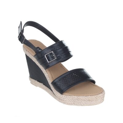 

Women Sherrif Shoes Black Faux Leather Wedges
