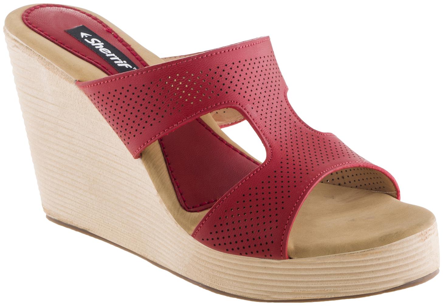 

Sherrif Shoes Thong Red Wedges Heels