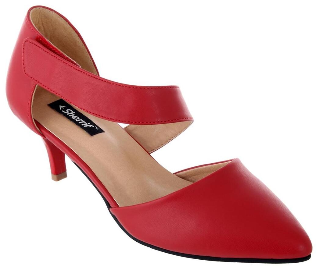 

Women Sherrif Shoes Red Faux Leather Heels