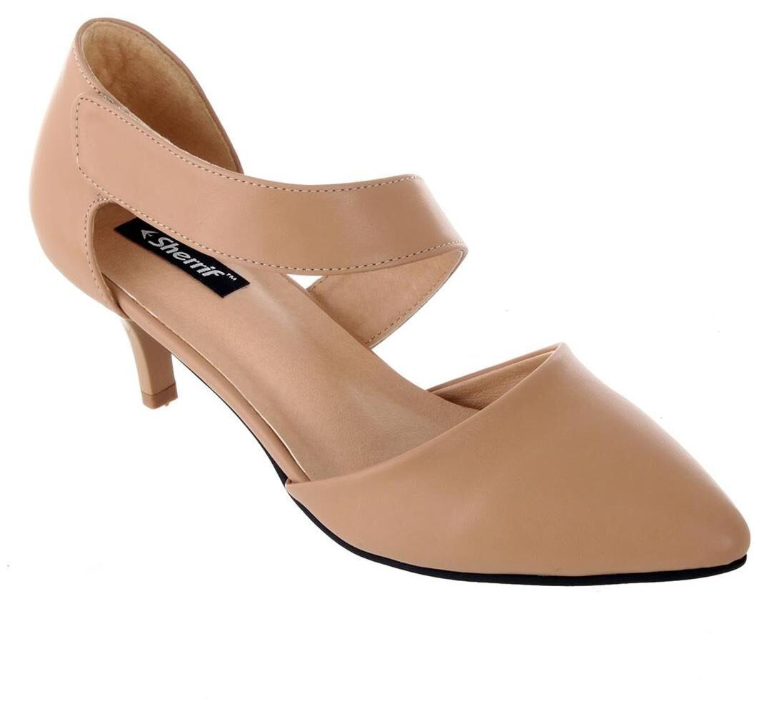 

Women Sherrif Shoes Beige Faux Leather Heels