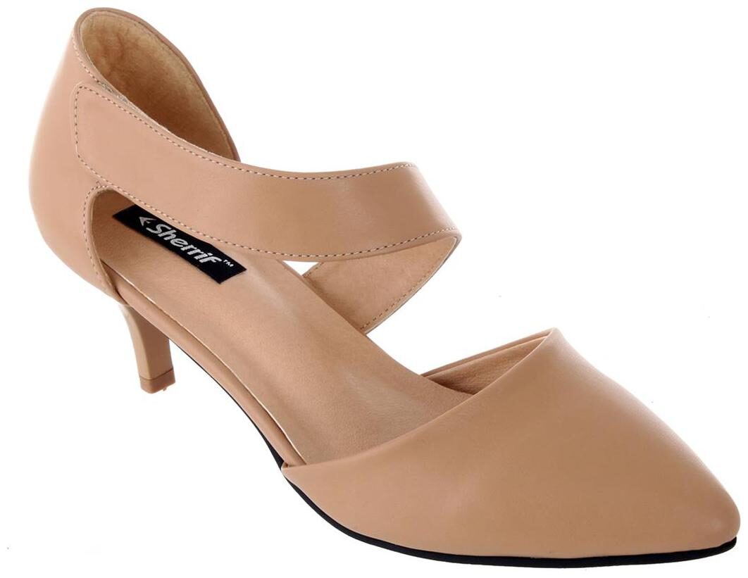 

Women Sherrif Shoes Beige Faux Leather Heels