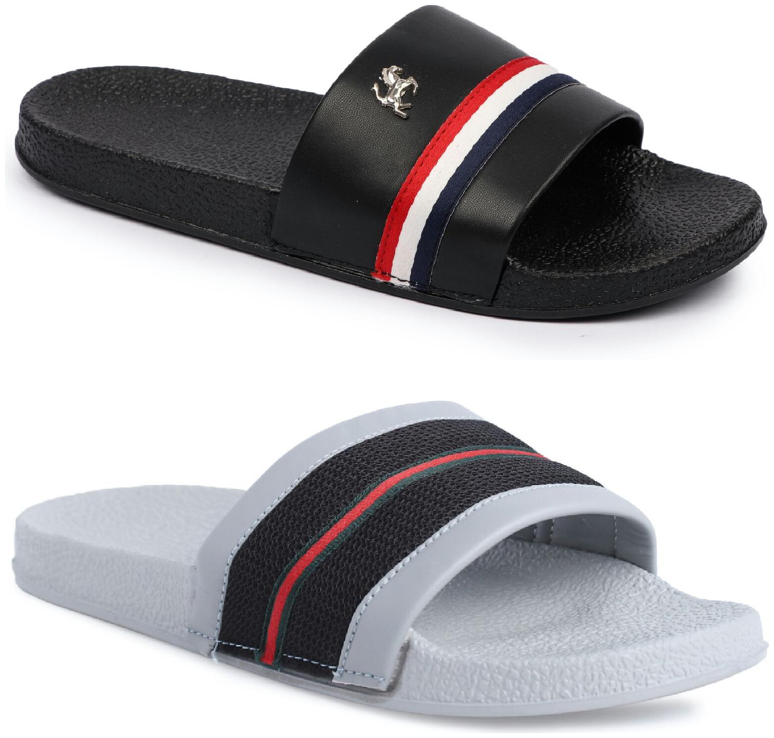 

Shoe Mate Men Black Grey Sliders - 2 Pair