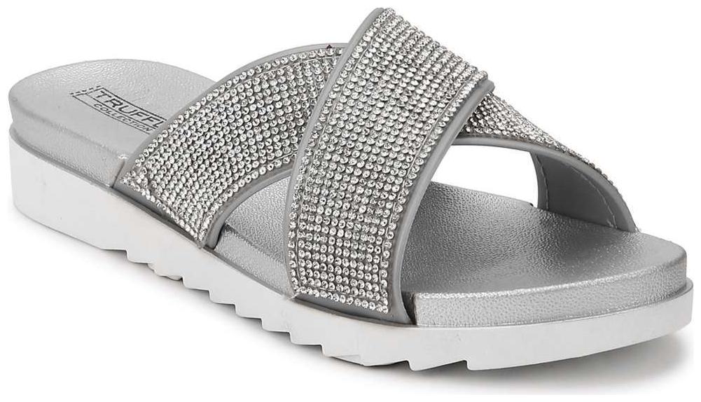 

Truffle Collection Silver Diamante Crossover Slip-On Flats