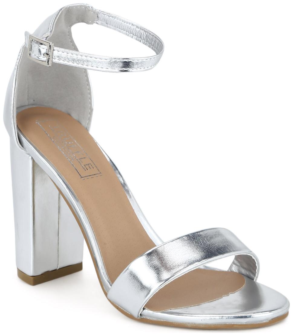 

Silver Metallic Weave Block Heel Sandals