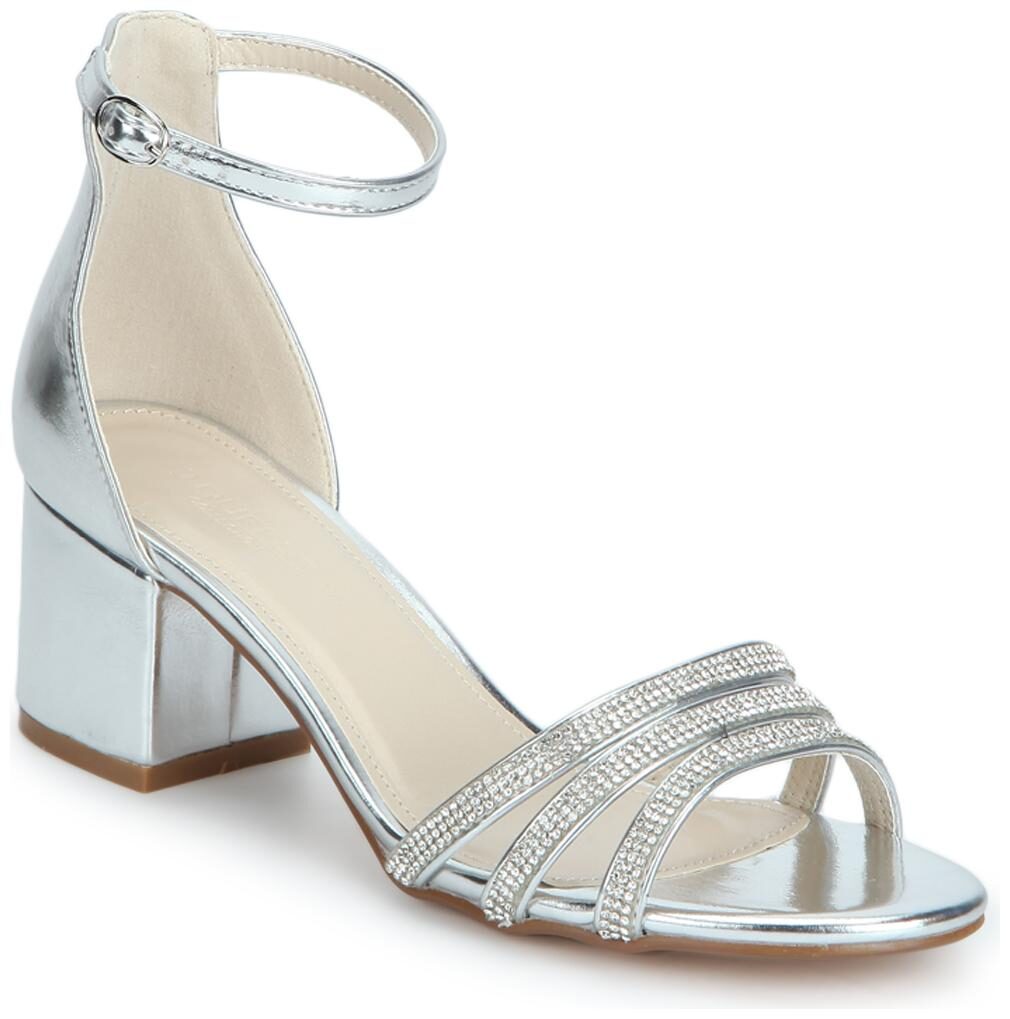 

Silver Multiple Strap Diamante Low Block Heels
