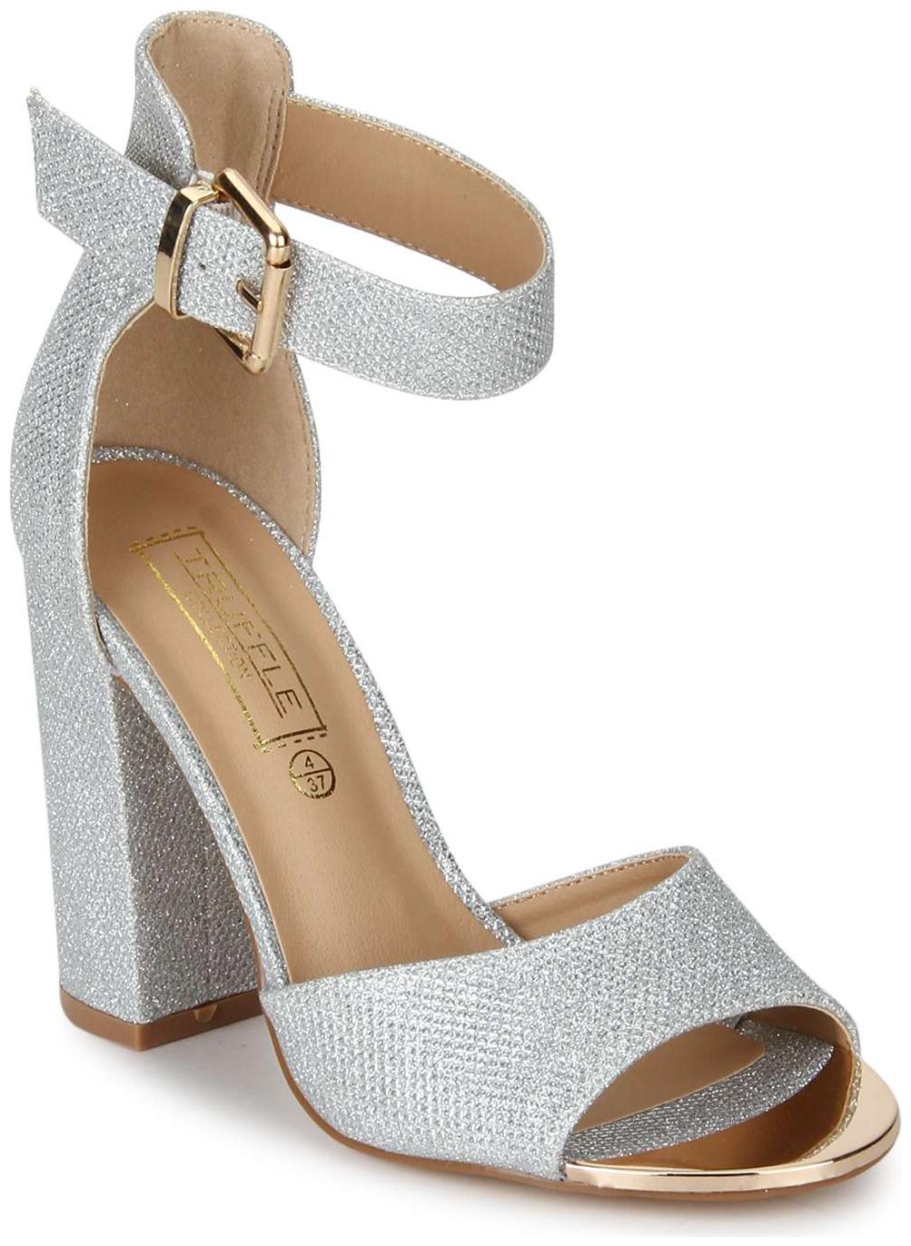 

Truffle Collection Silver Shimmer Ankle Strap Block Heels