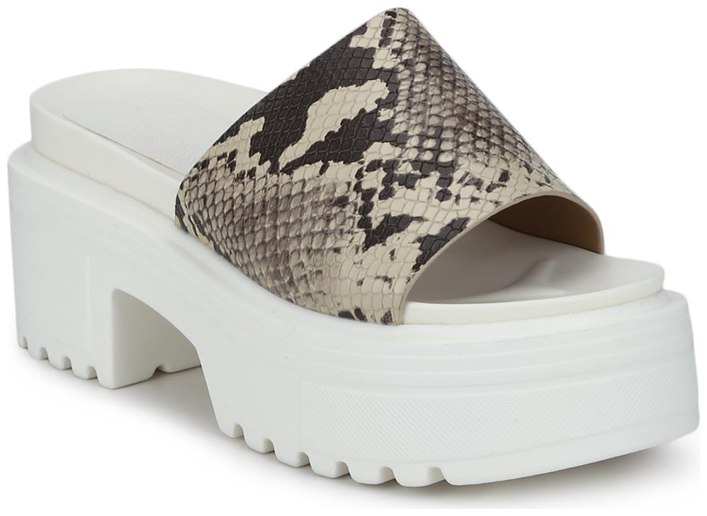 

Snake PU Slip-on Cleated Bottom Platform Block Heels