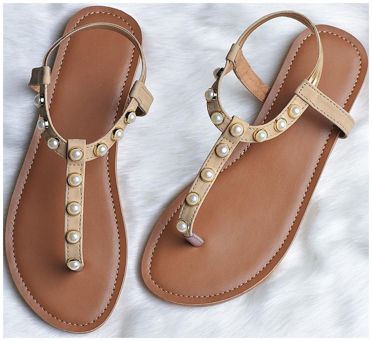 

STREETSTYLESTORE Women Tan Open Toe Flats