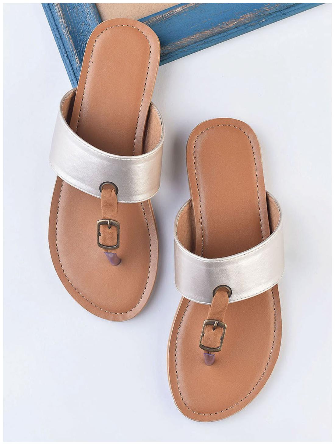 

STREETSTYLESTORE Women Gold Open Toe Flats